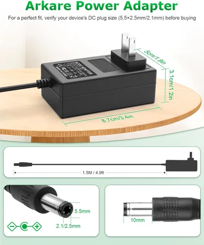 Vista 3 de Adaptador de fuente de alimentación de 12 V 3 A, entrada de 36 W, CA 100 V-240 V a CC 12 voltios, cable de alimentación de 3 amperios con conector