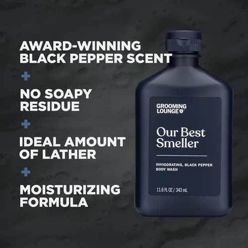 Vista 4 de Grooming Lounge Our Best Smeller Body Wash - Exfoliante de ducha hidratante y aclarante de viaje, fragancia fresca, clásica, suave de acai, aloe