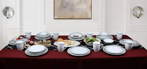 Vista 8 de Elegante y elegante juego de vajilla de porcelana de hueso de 50 piezas para organizar fiestas y eventos para 8 personas, cachemira, 50 piezas