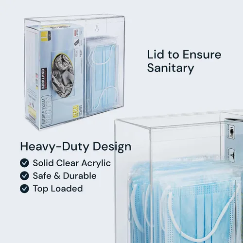 Vista 4 de SimplyImagine Estación dispensadora de doble higiene – Acrílico transparente – Dispensador de guantes con tapa libre de polvo – Soporte para guantes