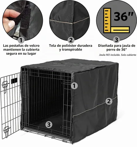 Vista 3 de MidWest Homes for Pets Funda intermedia para jaula de perro, cubierta de perrera de poliéster negro que se adapta a la mayoría de las jaulas de 36