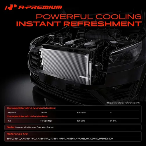 Vista 2 de A-Premium Condensador de aire acondicionado compatible con Hyundai Tucson 2010-2015 2.0L 2.4L y Kia Sportage 2011-2016 2.4L, Reemplazar # 976062S500