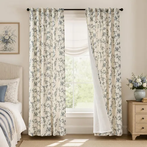 Vista 26 de Lazzzy Cortinas de lino floral verde con bolsillo para barra de granja, 50 Charlotte Verde