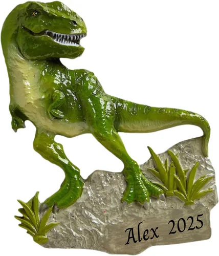 Vista 5 de Adorno de árbol de Navidad personalizado 2024 para niños, dinosaurio verde, adorno personalizado de Feliz Navidad, recuerdo de dinosaurio para niños