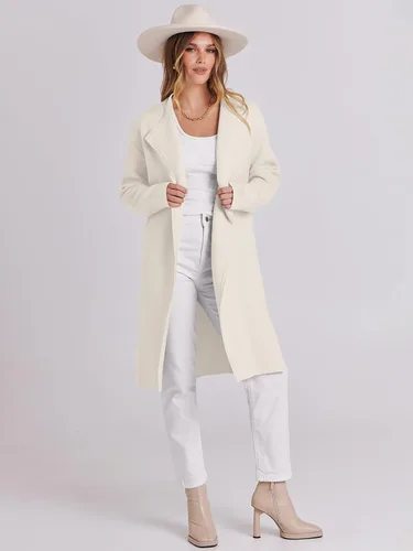 Vista 6 de Caracilia Cárdigan largo de punto para mujer, suéter de gran tamaño, frente abierto, manga larga, solapa, chaqueta casual, abrigo de otoño, abrigo