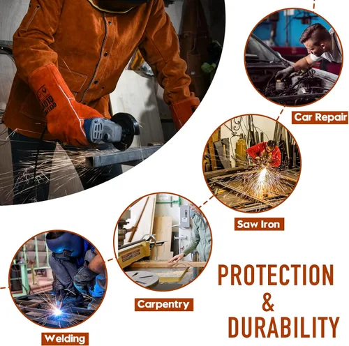 Vista 6 de QeeLink Chaqueta de Soldadura de Cuero - Chaquetas de Soldador de Trabajo Resistente a las Llamas y de Servicio Pesado - Chaqueta de Soldadura