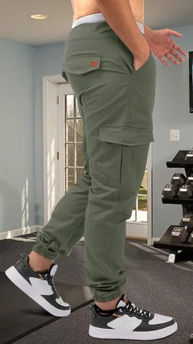 Vista 3 de OUTSON Pantalones deportivos de algodón para hombre, pantalones deportivos casuales de algodón, pantalones deportivos de gimnasio, pantalones largos