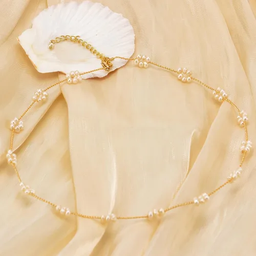 Vista 3 de ELEXIS Gold Pearl Station Necklace Choker For Women Handmade Collar De Perlas Para Mujer Small Mini Dainty Initial Pearl Jewelry For Girls Brides