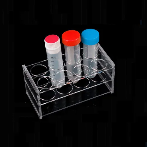 Vista 6 de Estante de tubo de ensayo acrílico transparente para tubos de 1.5/2/0.2 fl oz, soporte de tubo de laboratorio de 50 agujeros para tubos de ensayo