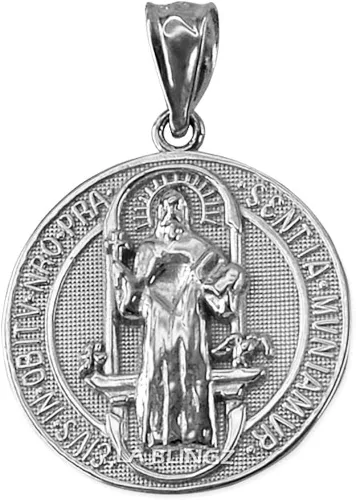 Vista 2 de LA BLINGZ Colgante de medallón reversible de oro blanco macizo de 14 quilates de San Benito, Metal
