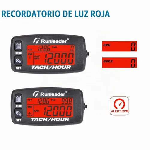 Vista 3 de Runleader Tacómetro digital de motor de gas, registro de horas y rpm, medidor de horas de luz de fondo, batería reemplazable para cortacésped