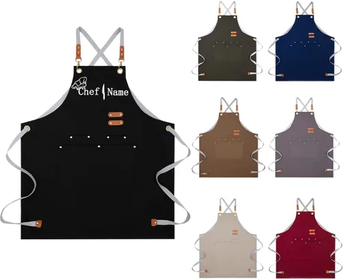Vista 8 de Ulico Delantal de chef personalizado con nombre bordado, delantales personalizados para hombres y mujeres, delantal personalizado, sombrero