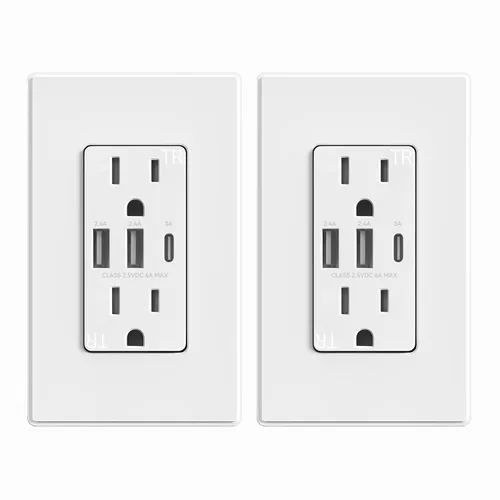 Vista 34 de ELEGRP Tomacorrientes USB, toma de pared de 3 puertos, toma eléctrica de 30 W 6.0 A resistente a manipulaciones, toma de corriente de 15 amperios