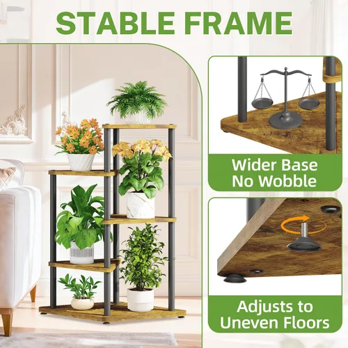 Vista 7 de iDavosic.ly Soporte alto para plantas con luces de cultivo para macetas grandes y resistentes, estante de flores de esquina interior de 4 niveles