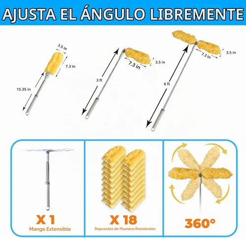 Vista 2 de Mango extensible de 6 pies con 18 repuestos, compatible con Swiffer, kit de repuestos de plumero resistente de 360° para limpieza, oficina