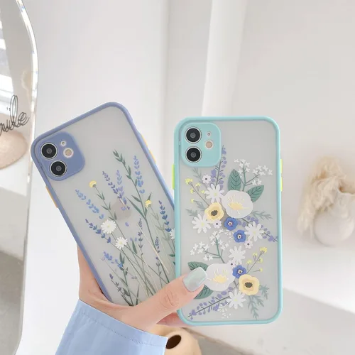 Vista 3 de Ownest Funda compatible con iPhone 11 para iPhone 11 con diseño de flores, transparente esmerilado, parte trasera de policarbonato floral, para Azul