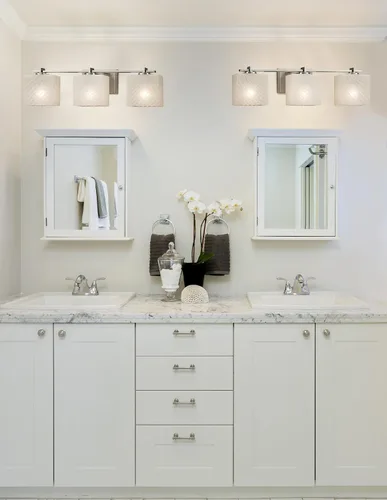 Vista 6 de Fusion - Era - Barra de baño de 3 luces, pantalla rectangular de vidrio artesanal en tejido, acabado de níquel cepillado cepillado níquel