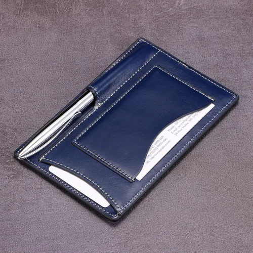 Vista 2 de HISCOW Bloc de notas y cuaderno de bolsillo de cuero italiano, bloc de notas de 3 x 5 con soporte seguro para bolígrafo, organizador de notas