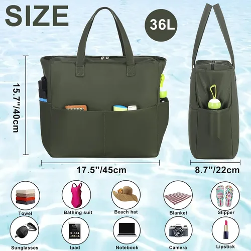 Vista 8 de Bolsa de playa y piscina para mujer, grande, bolsa de gimnasio con compartimento húmedo para viajes, impermeable