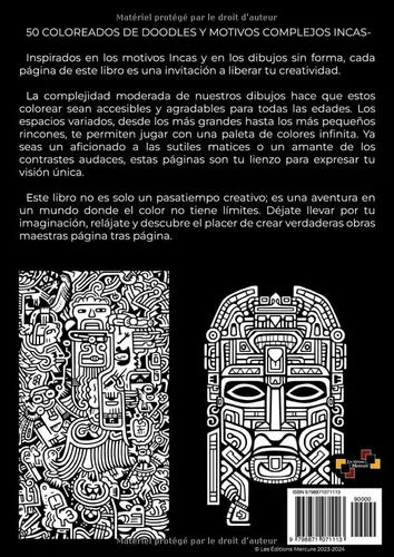 Vista 2 de Libro de Colorear para Adultos - 50 Garabatos Inspirados en los Incas Coloreados Mosaicos (French Edition)