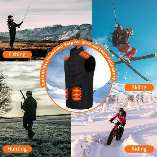 Vista 6 de XINSONYUELL Chaleco térmico para hombres y mujeres con batería incluida, chaleco eléctrico ajustable para invierno