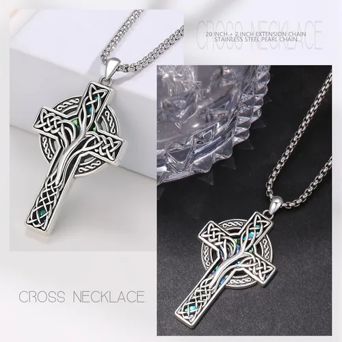 Vista 6 de AOSAIB Celtic Cross Necklace for Women S925 Sterling Silver Celtic Knot Cross Pendant Irish Cross Necklace for Men Talisman Pendant Jewelry Gifts