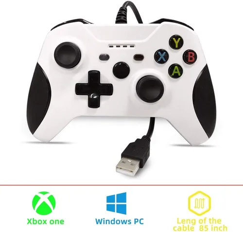 Vista 3 de Zamia - Controlador con cable para Xbox One controlador USB Gamepad Joypad con doble vibración para Xbox OneSXPC con Windows 7810 blanco