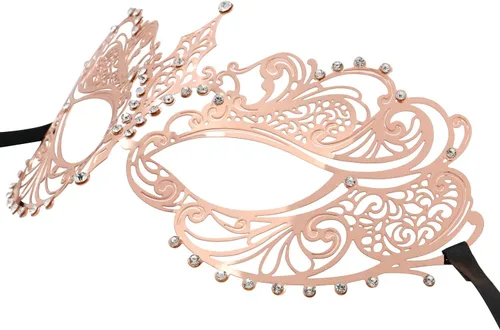 Vista 7 de Coddsmz Máscara de metal cortada con láser para mujer, máscara veneciana de Mardi Gras, máscara de Halloween 1-oro rosa