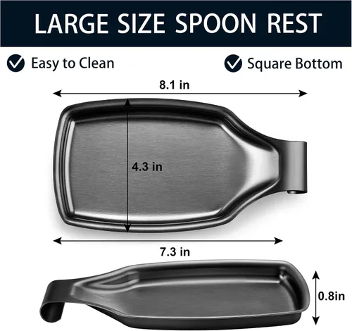 Vista 2 de Herogo - Soporte de cuchara de acero inoxidable negro para estufa de cocina, soporte grande para espátula de cocina con parte inferior cuadrada