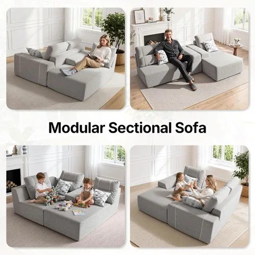 Vista 15 de MCombo Sofás modulares sin hueso de 105 pulgadas para sala de estar, sofá cama modular modular convertible, sofá cama con cojín similar al látex