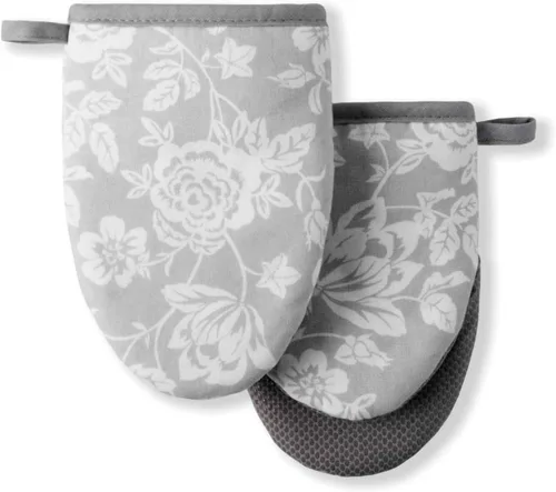 Vista 5 de Martha Stewart Ditsy Floral - Juego de 2 mini manoplas florales para horno, color gris, 5.5"X8