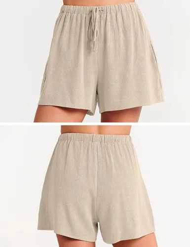 Vista 7 de GIVNUAN Conjunto de 2 piezas de lino con cuello cuadrado para mujer, conjunto de pantalones cortos a juego para la playa, verano 2023 a la moda