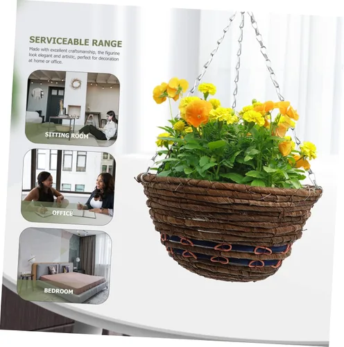 Vista 8 de Willow - Cesta de flores colgante tejida de 12 pulgadas, redonda de ratán natural con cadenas de metal para montaje en pared y techo, almacenamiento