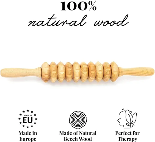 Vista 2 de Tuuli Accesorios - Rodillo de masaje de madera, rodillo corporal multifuncional para celulitis, tensión muscular y apoyo a la salud de la piel