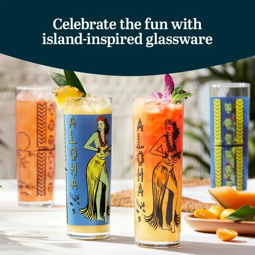 Vista 4 de Zombie Blue - Juego de 4 vasos para beber de 13.5 onzas, estilo vintage Tiki Juego de vasos de cristal exóticos, vasos altos para patio trasero