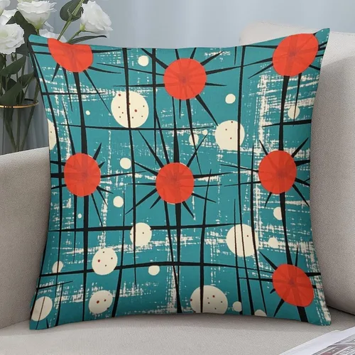 Vista 4 de Paquete de 2 fundas de almohada abstractas Art Deco para sala de estar, fundas de almohada retro de mediados de siglo con patrón atómico para sofá