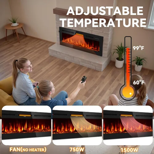 Vista 5 de Tehanld - Calentador eléctrico ultrafino de 50 pulgadas, empotrado en la pared 60-99°F Thermostat, 0/750/1500W Fast Heating, Child Lock, 12H