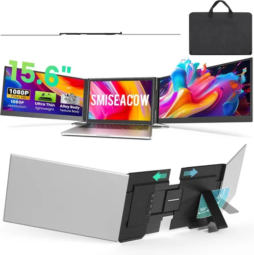 Vista 10 de Extensor de pantalla para laptop, monitor portátil ultrafino de 15.3 pulgadas FHD 1200P 16:10 para laptop, extensor ligero de monitor dual Plug &