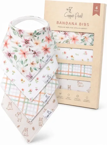 Vista 31 de Copper Pearl Baberos tipo bandana para bebé, paquete de 4 baberos de algodón suave para babear y dentición, absorbentes, ajuste ajustable, muchos