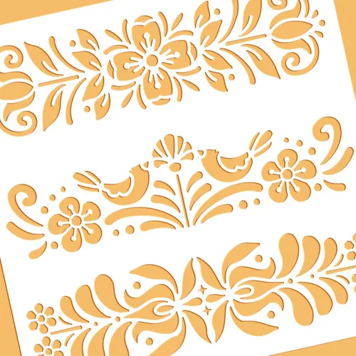 Vista 4 de BENECREAT Plantillas de plantillas de pintura decorativa folklórica de plástico, 12 x 12 pulgadas, patrón floral, estilo escandinavo, plantillas