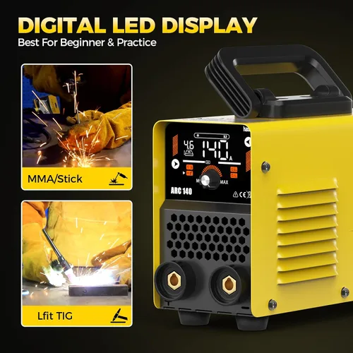Vista 2 de HAXIAOER Soldador de palo 140A 2 en 1 MMA Lift TIG Soldador con pantalla LCD inteligente digital, máquina de soldadura portátil con fuerza de arco