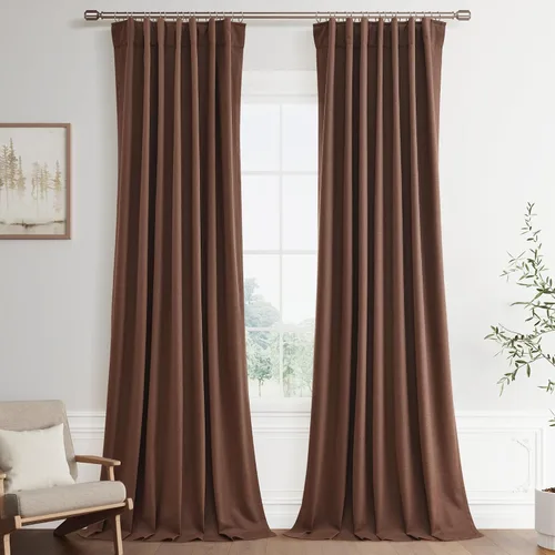 Vista 51 de Joywell - 2 cortinas de lino 100% opacas, con bolsillo para cortinero, trabilla trasera, cinta para ganchos y anillas con clip, con aislamiento