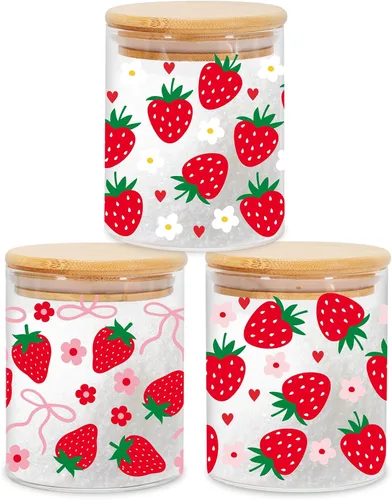 Vista 12 de JarThenaAMCS 3 Frascos de Almacenamiento de Vidrio Floral de Primavera con Tapa Hermética Tulipán Flor Gnomo Camión Mariposa Juegos de Recipientes