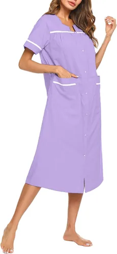 Vista 2 de Ekouaer Camisón de manga corta de algodón con bolsillos para mujer