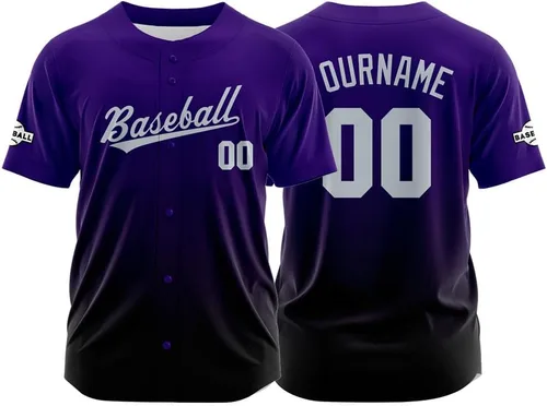 Vista 14 de Camiseta de béisbol con degradado personalizado, nombre, número y logotipo personalizados para hombres, mujeres y niños