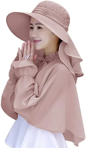 Vista 13 de Sombrero de sol de verano para mujer, de ala ancha, enrollable, con cubierta protectora para el cuello, protección solar UV, para ciclismo al aire