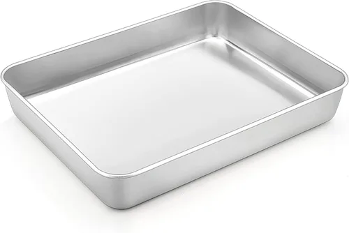 Vista 11 de TeamFar Sartén para lasaña, 9.4 x 7 x 2 pulgadas de acero inoxidable para hornear horneado profundo para horno tostador, sartén rectangular de Negro
