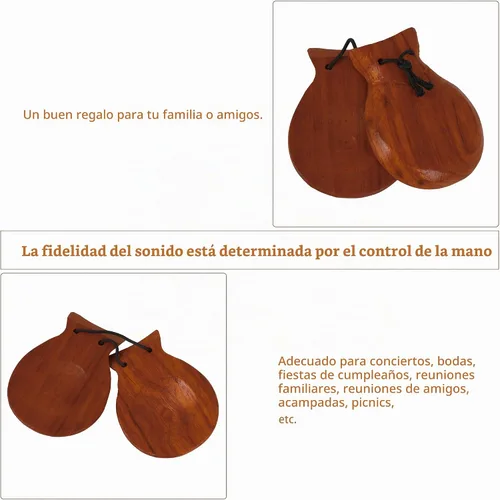 Vista 5 de Castañuelas españolas de caoba profesional, castañuelas de percusión de madera de percusión, instrumento musical para musical, 2.244 in x 3.071 in