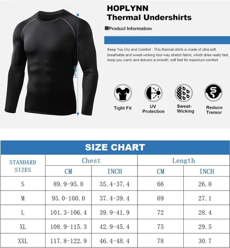 Vista 6 de HOPLYNN Paquete de 45 camisas de compresión térmica para hombre, manga larga, caza, correr, capa base, equipo para invierno y clima frío