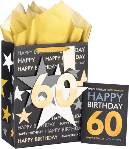 Vista 11 de Loveinside Bolsa de regalo de cumpleaños con papel de seda y tarjeta de felicitación para cumpleaños 40 – 10 x 5 x 13 pulgadas, 1 unidad, oro negro